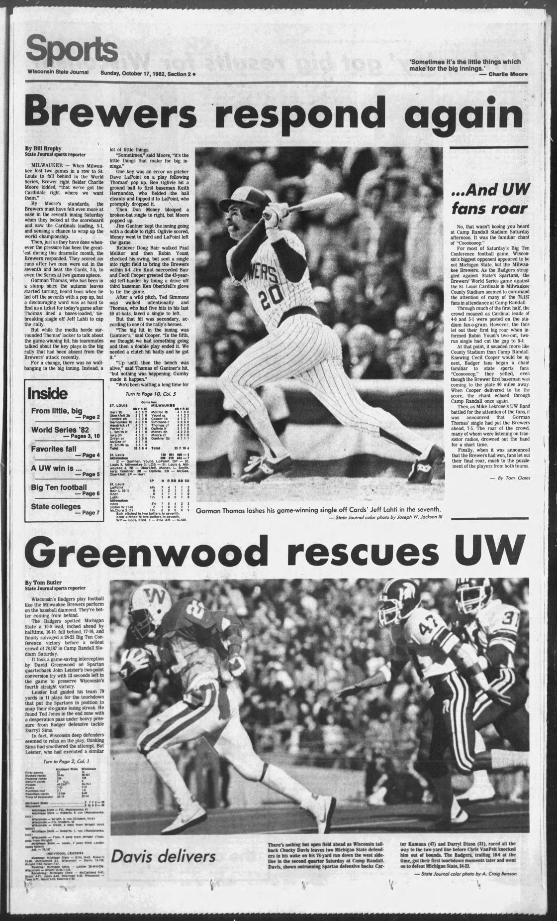 State Journal sports page, Oct. 17, 1982